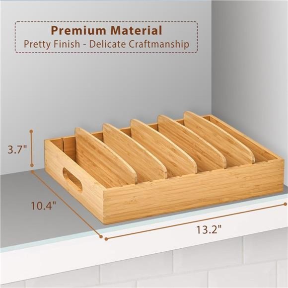 Kitchen Cabinet Organizer with Adjustable Dividers, Bamboo Drawer Caddy, Box - Picture 6 of 7